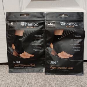 NWT heelbo Active Copper Compression Ankle Sleeves - Black - M